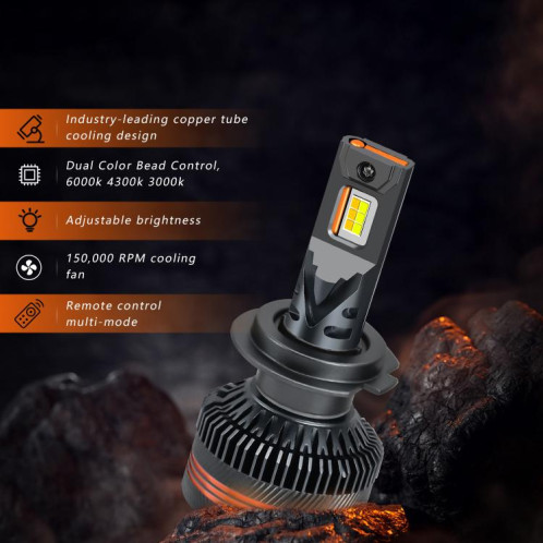 Ampoule LED H7 pour phare de voiture, 60 W, 8 000 lm, 6 000 K, trois couleurs, avec télécommande, lot de 2 SH04051452-09
